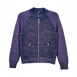 Free People Purple Knit Zip Up Bomber Jacket Sweater Womens Small - CJ